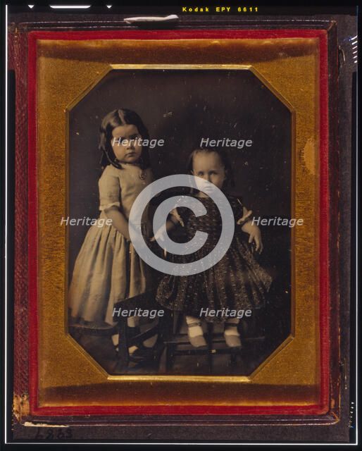 Elisa and John McAllister, children of W.Y. McAllister, Elisa standing on chair..., 1849, July 23.. Creators: William Langenheim, Frederick Langenheim.
