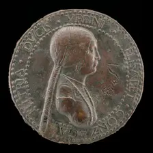 Elisabetta Gonzaga, died 1528, Duchess of Urbino, Wife of Guidobaldo I 1489 [obv], probably after 15 Creator: Adriano Fiorentino