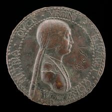 Elisabetta Gonzaga, died 1528, Duchess of Urbino, Wife of Guidobaldo I 1489 [obv], probably after 15 Creator: Adriano Fiorentino