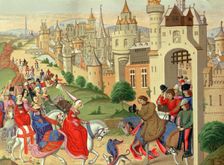 Elisabeth of Bavaria, Queen of England, is greeted upon his arrival in Paris by his brother, King…