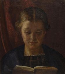 Elisabeth Zahrtmann, the artist's sister, reading, 1866. Creator: Kristian Zahrtmann