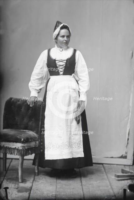 Elise Larsson f Johansson from Rörbäcknäs, Lima parish, Dalarna dressed in..., 1890-1910. Creator: Lars Olsson Akerman.