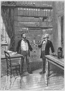 Elisha Gray, American inventor, presenting the caveat for his telephone, 1876, (c1890). Creator: Unknown