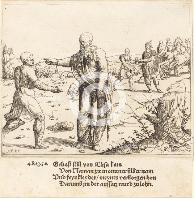 Elisha Punishes Gehazi with Naaman's Leprosy, 1547. Creator: Augustin Hirschvogel.