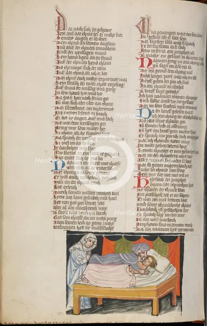 Elisha Raising a Woman's Dead Child; Weltchronik, about 1400-1410. Creator: Unknown.