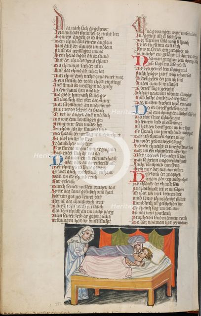 Elisha Raising a Woman's Dead Child; Weltchronik, about 1400-1410. Creator: Unknown.