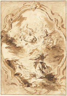 Elisha Watching Elijah Ascend in the Fiery Chariot, 1750/1755. Creator: Pietro Antonio Novelli