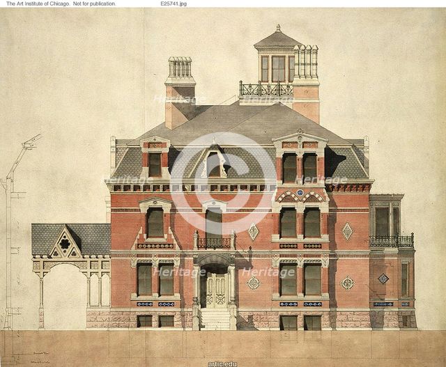 Eliphalet W. Blatchford House, Chicago, Illinois, LaSalle Street Elevation and Partial Section, 1873 Creator: Peter Bonnett Wight.