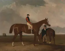 Elis at Doncaster, Ridden by John Day, with his Van in the Background, between 1836 and 1837. Creator: Abraham Cooper