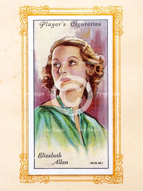 Elizabeth Allan Collectables Picture of movie stars that came with the Players cigarette packet, 193 Creator: Unknown.