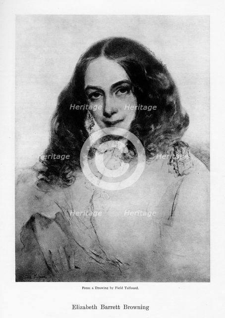 Elizabeth Barrett Browning, English poet of the Victorian era, mid-19th century.Artist: Field Talfourd
