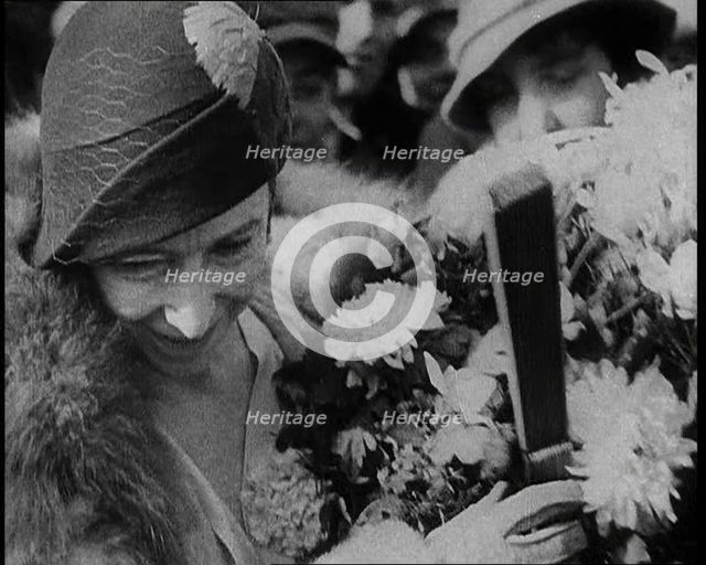 Elizabeth, Her Majesty the Queen of the Belgians Receiving Flowers, 1930s. Creator: British Pathe Ltd.