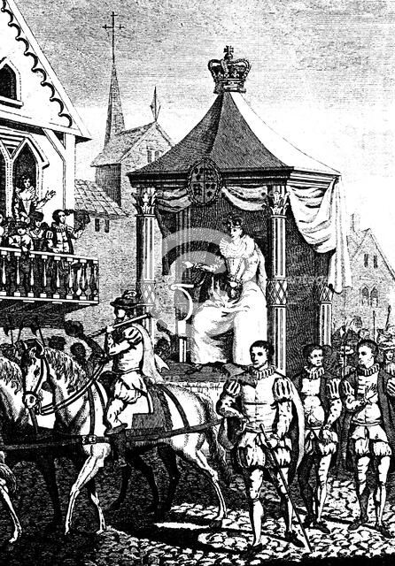 Elizabeth I on her way to open the first Royal Exchange, London, 23 January 1571 (c1680). Artist: Unknown