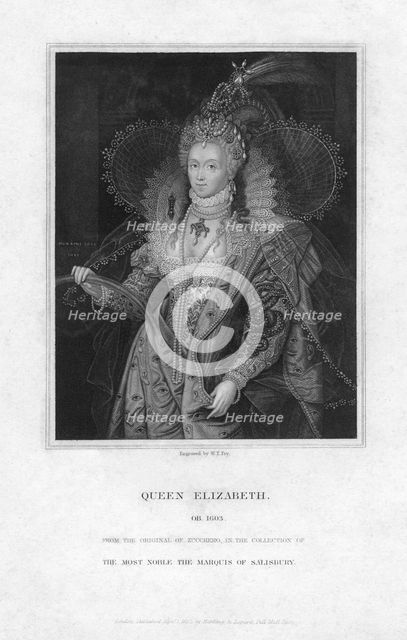 Elizabeth I, Queen of England, (1832).Artist: William Thomas Fry
