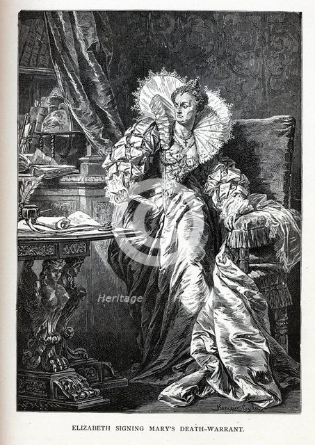 Elizabeth signing Mary's death warrant, 1882. Artist: Benczúr, Gyula (1844-1920)