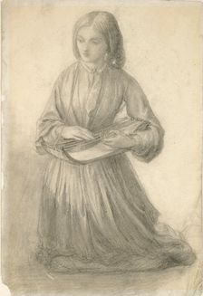 Elizabeth Siddal playing a Stringed Instrument, c1852. Artist: Dante Gabriel Rossetti