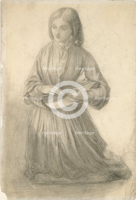 Elizabeth Siddal playing a Stringed Instrument, c1852. Artist: Dante Gabriel Rossetti.