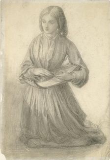 Elizabeth Siddal playing a Stringed Instrument, c1852. Artist: Dante Gabriel Rossetti