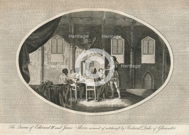 Elizabeth Woodville and Jane Shore accused by Richard, Duke of Gloucester, 1483 (1793). Artist: Unknown.