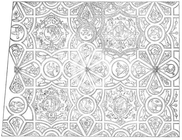 Elizabethan Ceiling at the Red Lion Inn, Barnstaple - drawn by Mr. H. H. Sharland, 1850. Creator: Unknown.