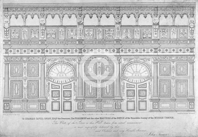 Elizabethan oak screen, Middle Temple Hall, City of London, 1828.                                    Artist: John Turner