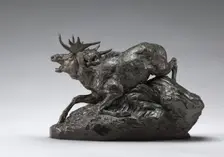 Elk Surprised by a Lynx, model 1841, cast by 1873. Creator: Antoine-Louis Barye