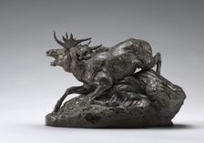 Elk Surprised by a Lynx, model 1841, cast by 1873. Creator: Antoine-Louis Barye