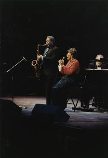 Ella Fitzgerald and Frank Foster, Royal Albert Hall, London, 1990. Creator: Brian Foskett