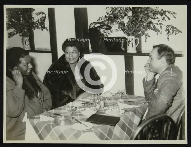 Ella Fitzgerald with her sister and record producer and impresario Norman Granz, Bristol, 1955. Creator: Denis Williams.