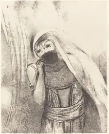 Elle tire de sa poitrine une eponge toute noire, la couvre de baisers (She draws from..., 1896. Creator: Odilon Redon