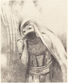 Elle tire de sa poitrine une eponge toute noire, la couvre de baisers (She draws from..., 1896. Creator: Odilon Redon