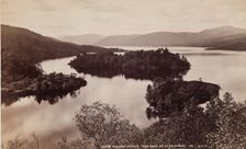 Ellen's Isle from above the Silver Strand, Loch Katrine, between 1870 and 1880. Creator: George Washington Wilson