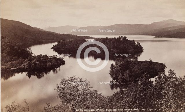 Ellen's Isle from above the Silver Strand, Loch Katrine, between 1870 and 1880. Creator: George Washington Wilson.