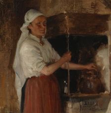 Elli Jäppinen at the Stove, study, 1887. Creator: Albert Edelfelt