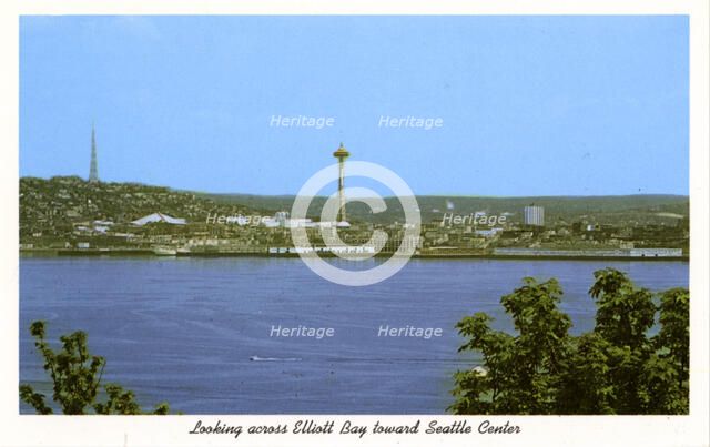 Elliott Bay and the Seattle Center, Washington, USA, 1963. Artist: Unknown