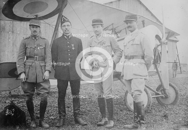 Elliott Cowdin, Lt. Delage, Capt. Thenault, Wm. Thaw, between c1915 and c1920. Creator: Bain News Service.