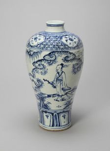 Elongated Bottle-Vase (Meiping) with a Scholar-Gentleman and Attendant, Ming dynasty, 15th cent. Creator: Unknown