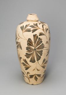 Elongated Bottle Vase (Meiping) with Peony Sprays, Jin dynasty (1115-1234), 12th/13th century. Creator: Unknown