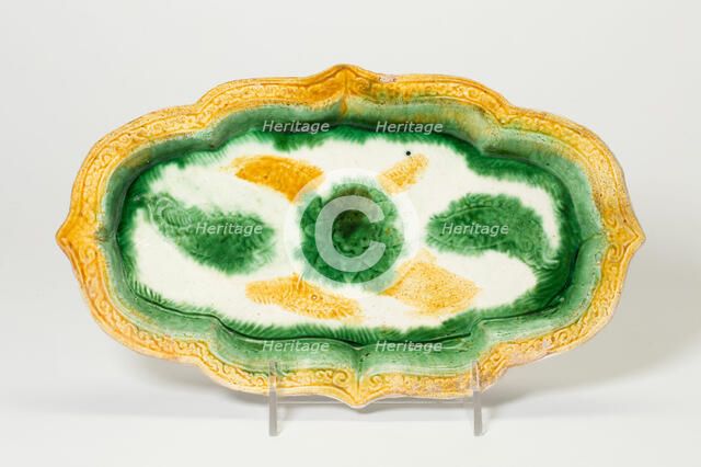 Elongated Foliate Dish with Fish and Central Floret, Liao or Jin dynasty, 10th/11th century. Creator: Unknown.