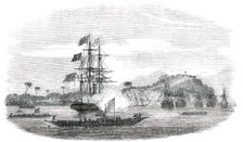 Ephraim Town, with Old Calabar - King Eyo-Honesty's Canoe..., 1850. Creator: Unknown