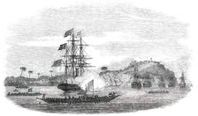 Ephraim Town, with Old Calabar - King Eyo-Honesty's Canoe..., 1850. Creator: Unknown