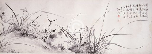 Epidendrum, bamboo, and rocks, scroll 1818 ; colophon 1877. Creators: Gai Qi, Gu Wenbin.