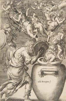 Epimetheus opening Pandora's box, 1531-76. Creator: Giulio Bonasone