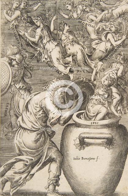 Epimetheus opening Pandora's box, 1531-76. Creator: Giulio Bonasone.
