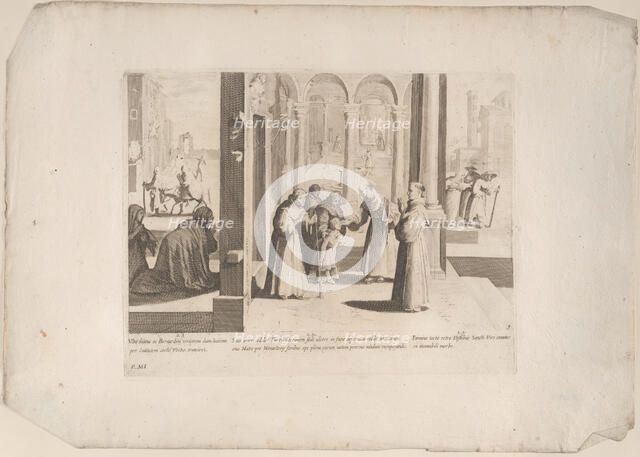 Episode 22: Saint Bernardino heals a boy with a facial sore; Episode 23: The people mak..., 1610-39. Creator: Bernardino Capitelli.