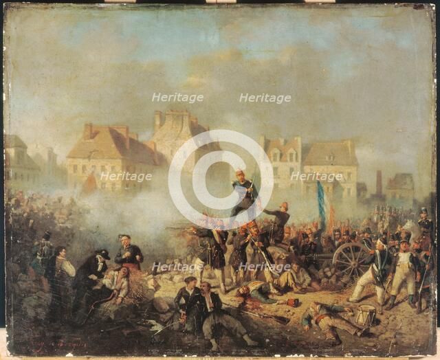 Episode of the 1848 revolution: officer commanding the men to fire, c1848. Creator: Tony-Francois de Bergue.