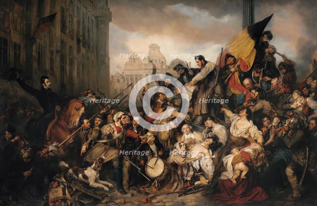Episode of the September Days 1830, on the Grand Place of Brussels, 1835. Creator: Wappers, Gustave (1803-1874).