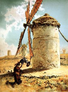 Episode of Don Quixote de la Mancha, Mills with Don Quixote, Miguel de Cervantes character, pub…