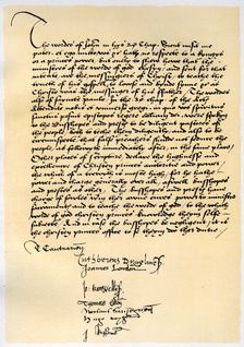 Episcopal Declaration of Archbishop Crammer and seven other English bishops, c1537.Artist: Thomas Cranmer