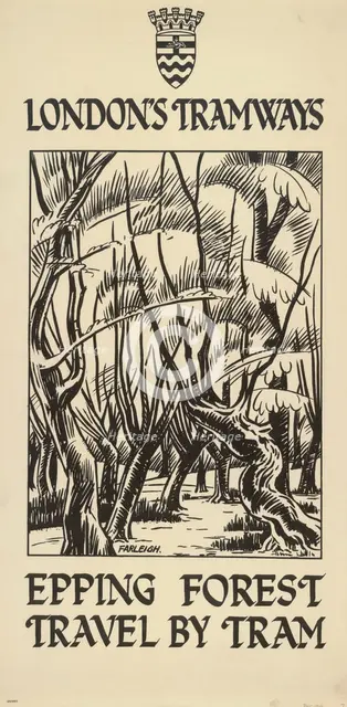 'Epping Forest, Travel by Tram', London County Council (LCC) Tramways poster, 1922. Artist: FW Farleigh